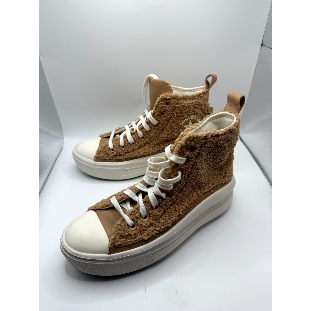 Converse Chuck Taylor All Star Move‎ Platform High Sherpa Womens 6.5 Sneaker Tan